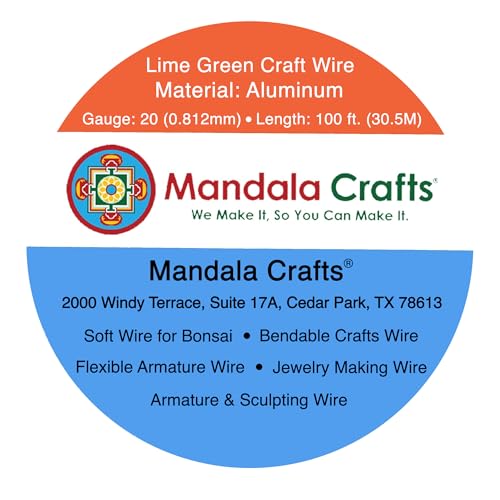 Image of Mandala Crafts 20 Gauge Lime Green Anodized Aluminum Craft Wire, 100 FT | Colored, Flexible, Bendable, for Bonsai, Armature, Sculpting, Wire Wrapping, Jewelry Making, Weather & Tarnish Resistant