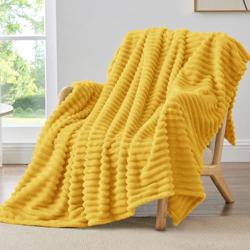 Image of BEDELITE Ribbed Twin Blanket for Couch & Bed, Light Yellow, 60 inchx80 inch | Ultra-Soft Plush Fleece, Cozy, Warm Yet Lightweight, Ribbed Texture, Home Decor, Machine Washable, Giftable, All-Season Use
