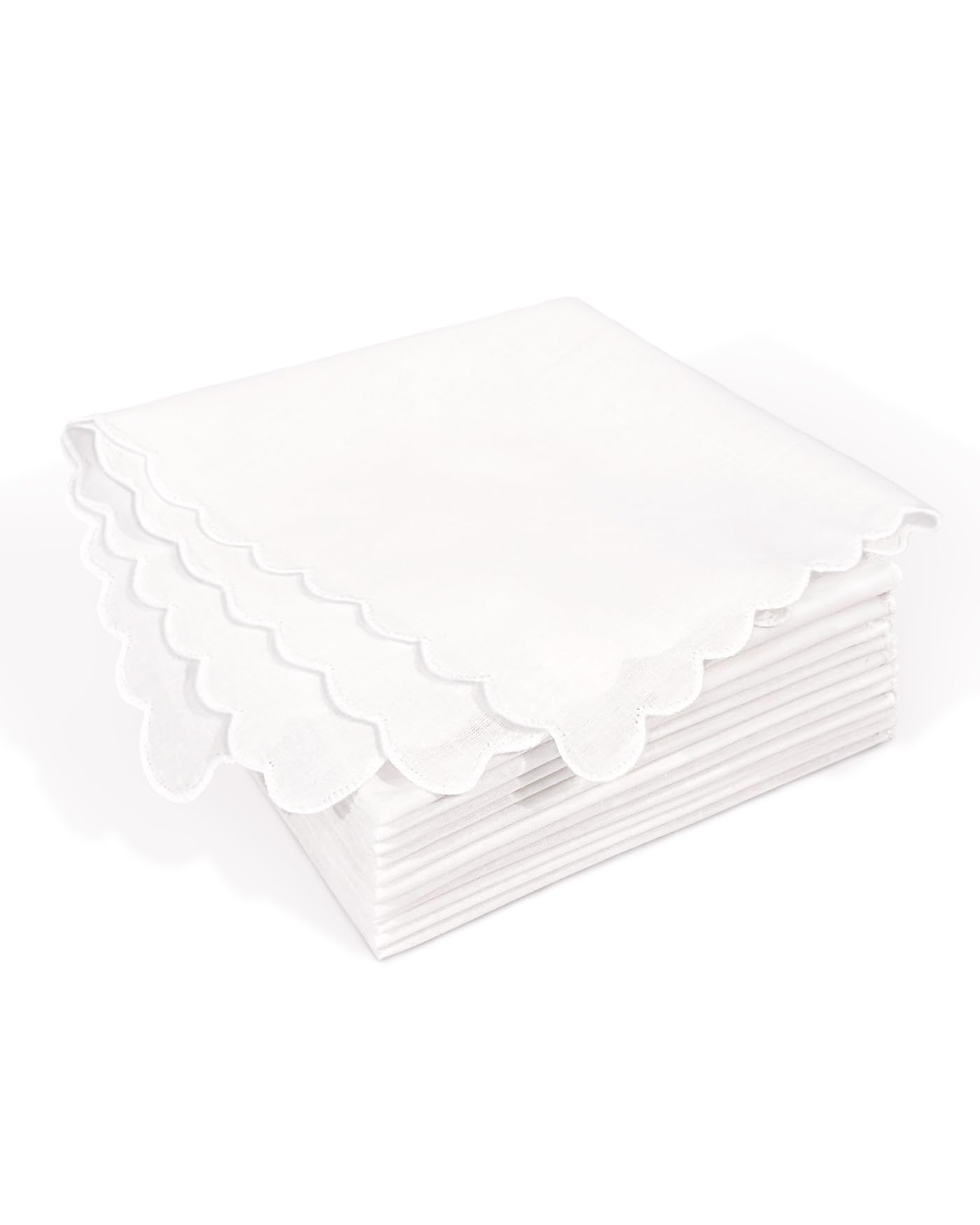Elegant Cotton Handkerchiefs for Women & Ladies, 12 Pack White Hankies with Scalloped Edge, 11x11 Inch Soft Reusable Daily Essential-image-21