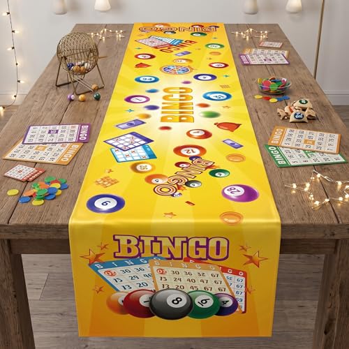 Atsmbiye Bingo Theme Table Runner Decorations, 2 PCS Bingo Game Night Party Supplies for Bingo Champion Birthday Carnival Events Prize Class Gifts Tablecloth Table Cover