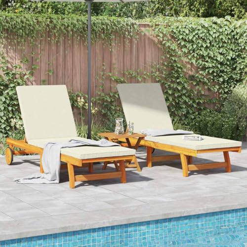 QUAHEAS Juego de 2 tumbonas, color marrón, 63x199x85 cm, madera maciza, acacia ajustable, resistente a la intemperie para jardín, terraza, piscina
