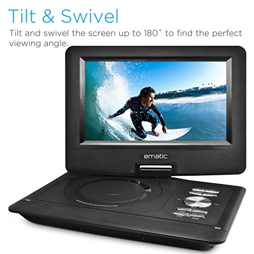 Ematic Portable Dvd Player With 10-Inch Lcd Swivel Screen, Headphones And Car Headrest Mount, Black #TOP2