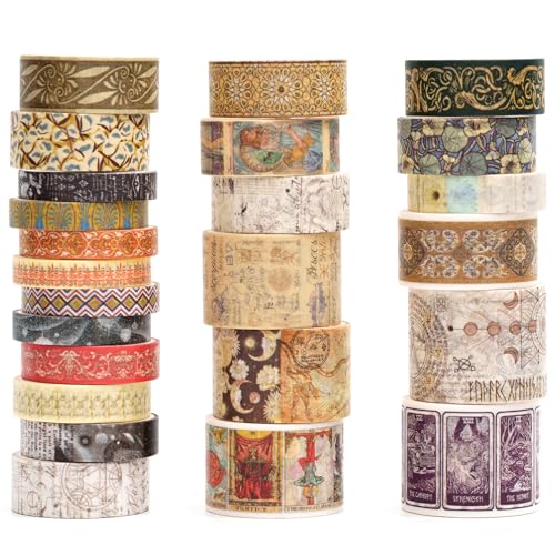 Songdao 24 rollos Vendimia Washi Tape Set, Cinta Adhesivo Decorativo Masking Tapes para Artes, Bullet Journal, Scrapbooking, Bricolaje (12 tarot místico)