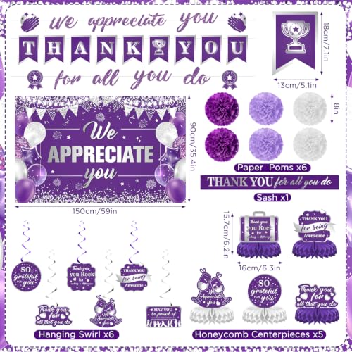 Image of Purple Silver We Appreciate You Party Decorations for Employee Pastor Teacher Decor
