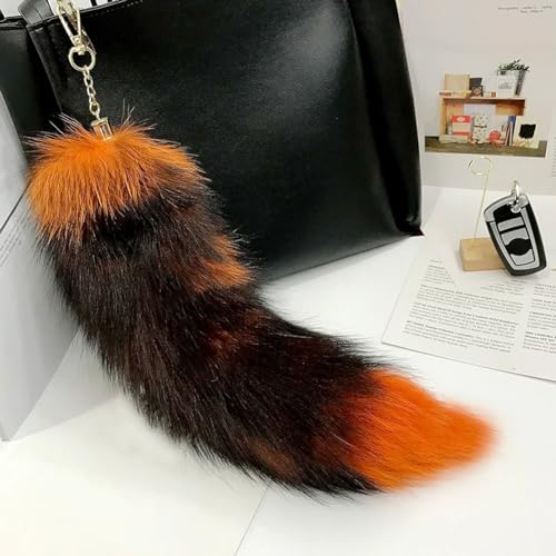 Image of 15.75 Inch Long Fluffy Faux Fur Tail Keychain, Fake Animal Tails for Handbags Backpacks Charm Tassel Ornaments (Orange-Black)