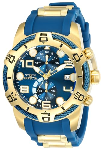 Invicta Men's Bolt 50Mm Stainless Steel And Silicone Chronograph Quartz Watch, Blue/Gold (Model: 24217)