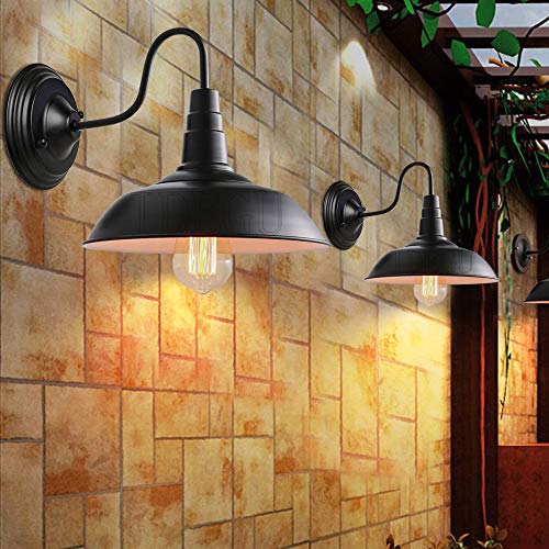 Lot de 2 Appliques Murales Industrielle, iDEGU 26CM E27 Lampe Murale Noir Vintage Edison Design Métal Plafonnier Luminaire Rétro Applique Intérieure Décoration pour Salon Cuisine Café, Noir + Blanc