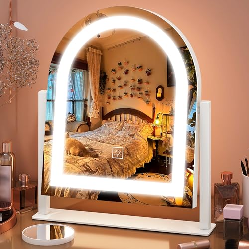 Image of FENNIO Vanity Mirror with Lights 15 inchx13 inch Makeup Mirror with Lights, Lighted Makeup Mirror Touch Screen with 3-Color Lighting, 10X Magnification, Dimmable, for Vanity Desk Tabletop(White)