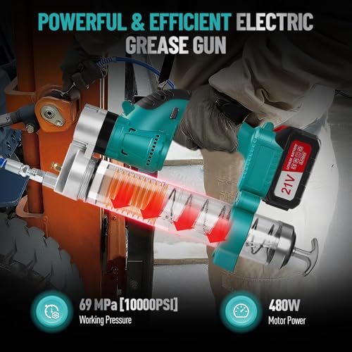21V Cordless Grease Gun Tool, 10000PSL High Pressure lectric Electric Grease Gun Kit with 20 inch Hose, Large Capacity 600cc, 2 * 2000mAh Batteries & Fast Charger, for Truck Farm Equipment Maintenance 2 21V Cordless Grease Gun Tool, 10000PSL High Pressure lectric Electric Grease Gun Kit with 20 inch Hose, Large Capacity 600cc, 2 * 2000mAh Batteries & Fast Charger, for Truck Farm Equipment Maintenance - Image 2
