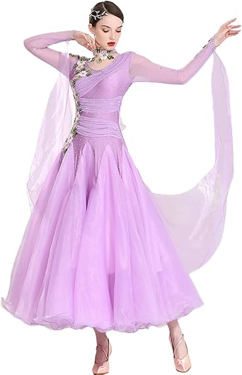 Womens Modern Dance Dress Waltz Tango Standard Competition Dance Clothes Long Sleeves Ballroom Dresses
