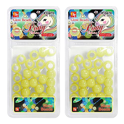 60 Pcs Glow in The Dark Beads Jewelry Making Kit DIY Hair Braiding Bracelet Ornaments Crafts Extra Large Colorful Round Pony +2 Beaders Included (Neon)
