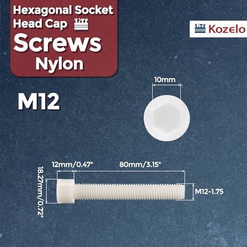Image of 5pcs Socket Head Cap Screws - [M12-1.75 x 80mm] Nylon Hexagon Socket Head Cap Screw Plastic Allen Bolts for Device Fixing Mould Manufacturing Use, White