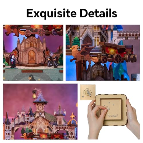Image of Tonecheer Wooden Music Box Puzzle for Adults,DIY Rotating Music Box Kit 3D Creative Musical Puzzle Crafts Model Building Kits Desk Decor for Teens Kids Birthday Gift (Magical Castle)