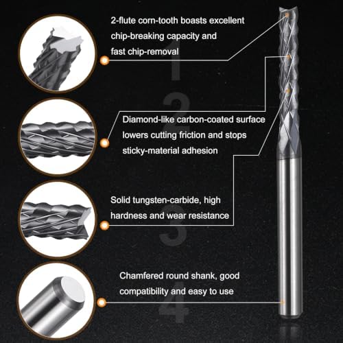 2Pcs 2.6mm Dia Carbide End Mill, 12mm Cut L, 38mm L, 1/8" Shank — 사진 3