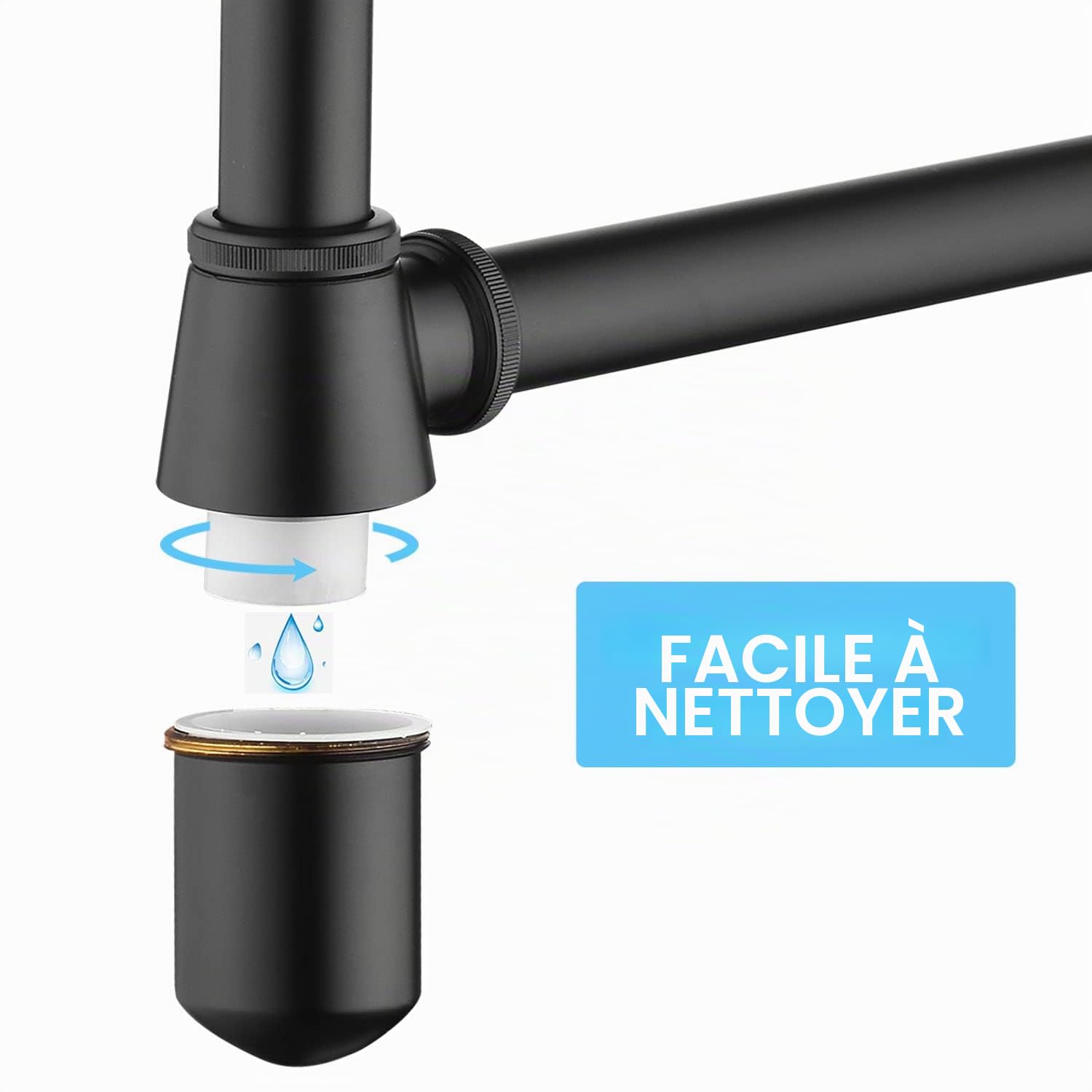 Kit – Siphon à Tasse avec Bonde avec Trop-plein pour Lavabo Noir mat, Laiton Universel Siphon Anti-Odeur, 1 1/4 Syphon Sifon