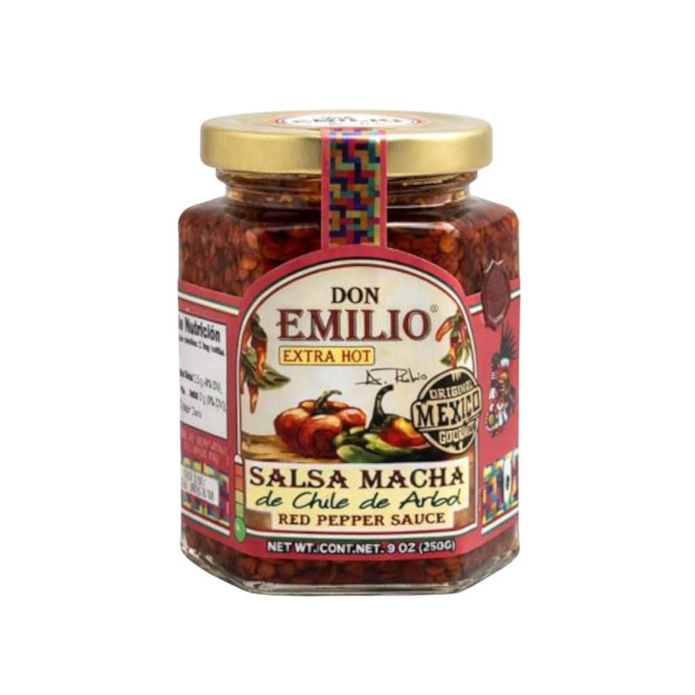 Don Emilio Hot Chili Salsa Macha (9 oz) (Pack of 1) | Keto, Vegan | Crisp, Tingly | Spicy, Savory | Red Pepper, Chili