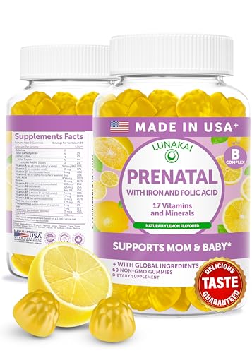 Lunakai USA Made 17-in-1 Prenatal Vitamins for Women with Iron & Folic Acid – Delicious Daily Prenatal Gummies for Maternal Wellness Support, 60ct