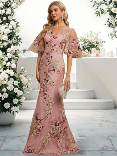 Evening Dress Sheath Column V-Neck Floor-Length Lace Floral Formal Luxury Wedding Party Dress for Women 20252