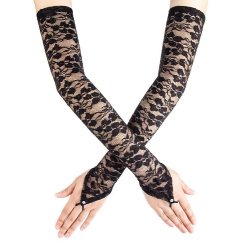 YLYMWJ Lace Gloves Fingerless Long Evening Gloves Classic Satin Elbow Length Gloves Floral Bridal Gloves Fancy Dress Party Gloves