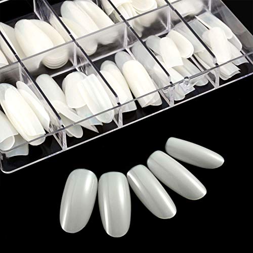 Long Oval Nails Natural False Nails with 100 Pieces Full Cover Artificial Acrylic Nails Fake Nail Tips for Girl Lady Woman Home DIY and Salon,10 Sizes