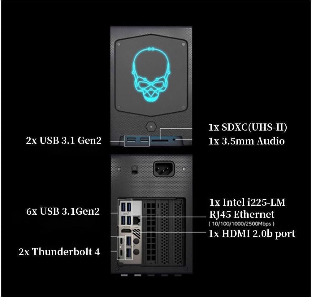 Mini PC NUC 11 Extreme NUC11BTMi9 con processore Core i9-11900KB, scheda grafica UHD, doppia porta Thunderbolt 4, LAN 2,5G, Wi-Fi 6E e design compatto da 8 litri(Barebone)