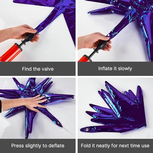 Image of PartyWoo Purple Star Foil Balloons 10pcs Different Sizes Pack of 42 27 22 Inch Large Lavender Explosion Spike Mylar Balloons for Birthday Bachelorette Anniversary Princess Party Decorations
