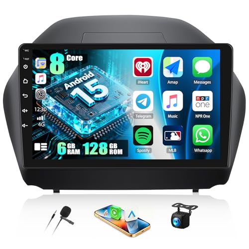 Image of 6+128G 8 Core Android 15 Car Radio Stereo for Hyundai Tucson IX35 2010-2015 with Wireless CarPlay Android Auto, 10.1'' Touchscreen with WiFi GPS Mirror Link Bluetooth FM RDS DSP EQ SWC Backup Camera