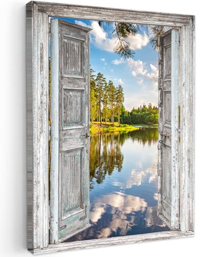 MuchoWow© Impression sur Toile Decoration Murale Peinture 50x70 cm Tableaux Decoratifs Muraux Déco Chambre Tableau Salon Eau - Paysage - Fenêtre - Vue