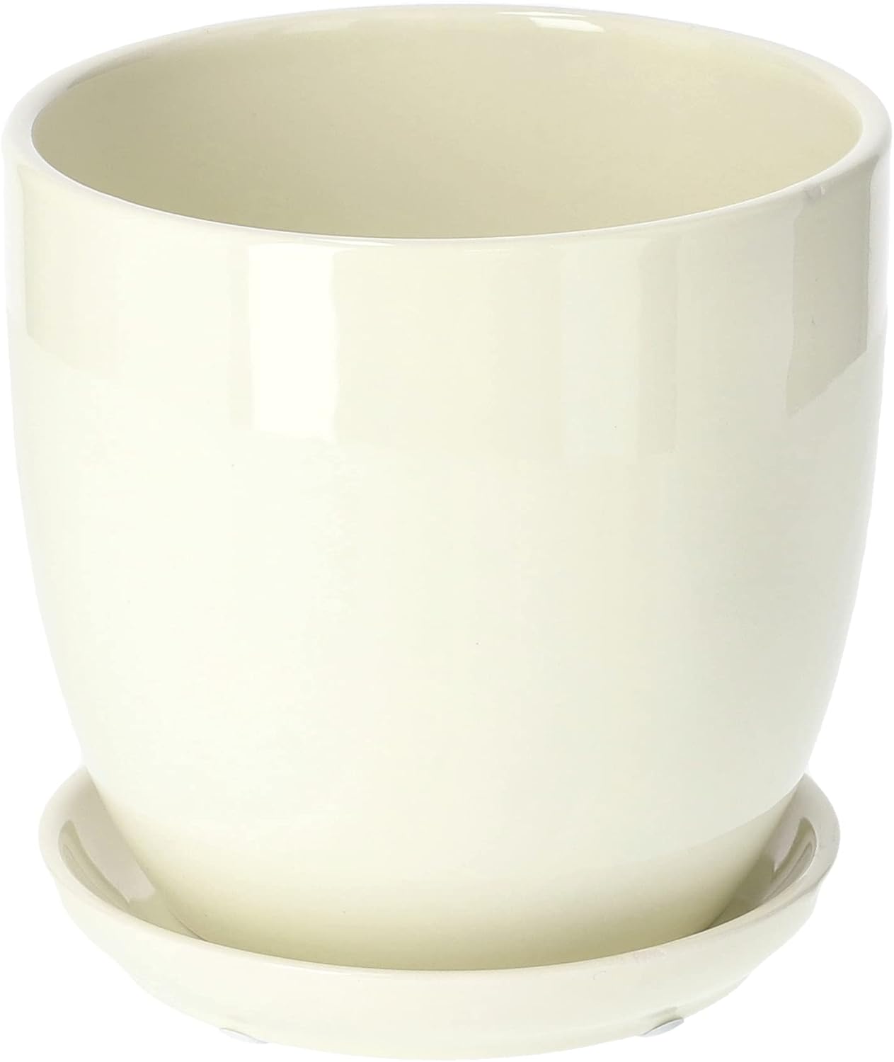 Kotarbau® Set of 2 Ceramic Flower Pot Planters for Flowers 15 cm Diameter with Drip Tray, Beige, ⌀ 15 mm