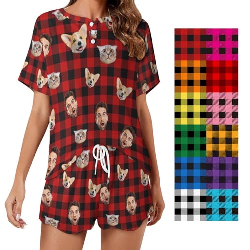 Custom Pajamas Pants Plaid Personalized Funny PJ Pant Design with Face Pajama