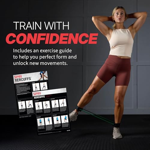 Image of SPRI Xercuff Leg Resistance Band Exercise Cord with Non-Slip Padded Ankle Cuffs (All Bands Sold Separately) Portable for the Gym or At Home Workout Equipment