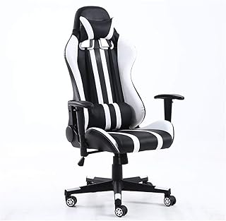 Guoyajf Silla De Juego para Oficina, Silla De Carreras con Respaldo Alto con Función Giratoria, Respaldo Y Respaldo Ajustable Y Cojín Lumbar,Blanco