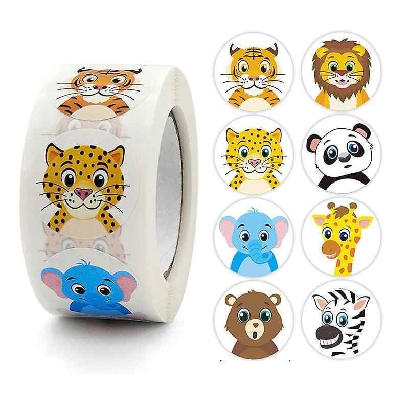 PLAYZOCO Pegatinas animales para niños, stickers decorativos infantiles, calcomanías alegres, adhesivos en rollo, 500 unidades de 2.5 cm con diseños variados y divertidos