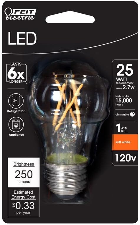 Feit Electric 3011890 25 watt Soft White Equivalence A15 E26 Filament LED Bulb, Pack of 6