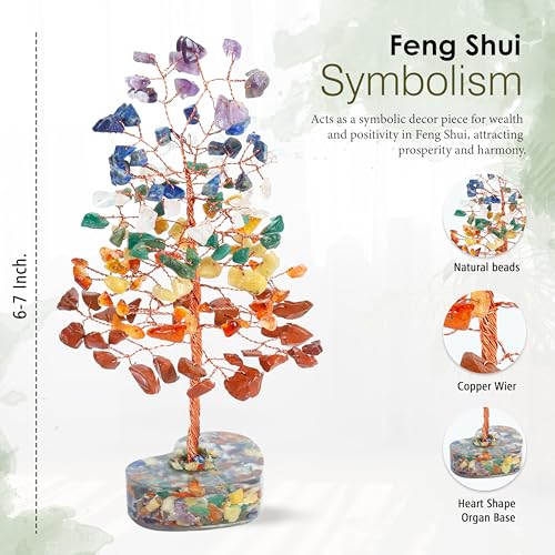 Image of Crocon 7 Chakra Heart Shape Base Crystals Tree, Birthday Gifts for Women | Healing Crystals Tree of Life, Positive Energy, Good Luck, Home Office Decor Gifts, Gift for Women - Sister Mom & Grandma
