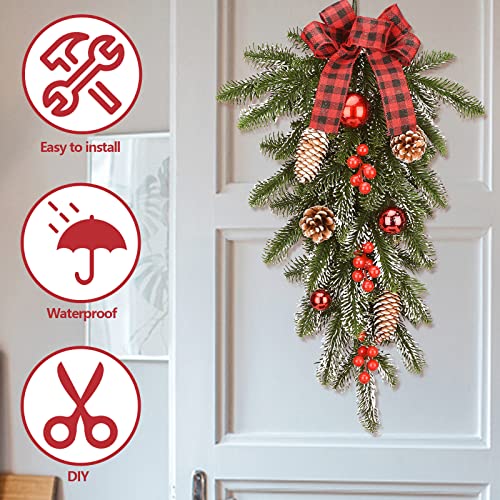 Caluself Christmas Swags For Decorating Outdoor,Garland Christmas Swag Ornament Pine Cone Decorative Props Pendant Wall Hanging Simulation Flower For Indoor Outdoor Wall Door Hanging Decor #TOP2