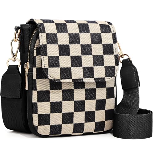 Image of Sling Bag Crossbody Bags For Women Plaid Striped Fanny Packs Chest Bag for Work Shopping