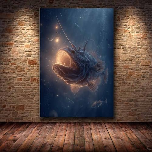 Poisson lanterne poster océan grand format 60x90cm, décoration murale encadrée or par CUDAOO - 4