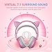 immagine 1Somic G951 Cuffia da gioco Rosa per PS4 PC, 7.1 Cuffie con orecchio Cat staccabile Virtual Surround Sound con LED, Microfono per Ragazze (Jack USB)