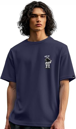 Bewakoof Men's Graphic Printed 100% Cotton T-Shirt - Oversized Fit, Round Neck, Half Sleeves