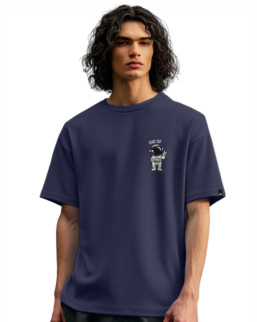 Men's Peace Out Astronaut Graphic Printed 100% Cotton T-Shirt - Oversized Fit, Round Neck, Half Sleeves-image-39