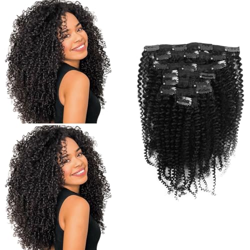MIMIESEAT 3C Clip in Hair Extensions Real Human Hair Curly