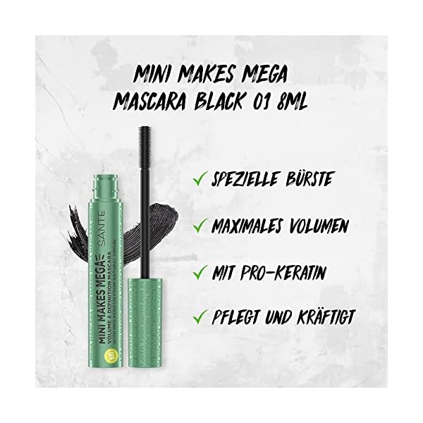 SANTE Naturkosmetik Wimperntusche flexibler Gummi Bürste, Mascara für verlängerte und voluminöse Wimpern, Mit Pro… – Bild 4