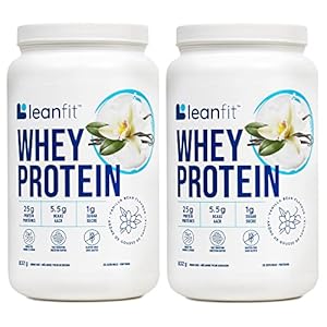 LEANFIT WHEY PROTEIN Natural Vanilla – Pack of 2 (two) – 100% Whey Protein Powder, 25g Protein Per Serving – Grass-Fed, Gluten-Free, BCAAs, Amino Acid – 26 Servings, 832g Tub