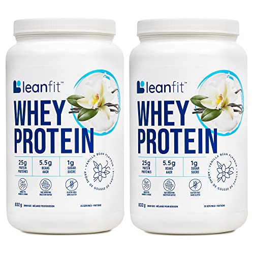 LEANFIT WHEY PROTEIN Natural Vanilla – Pack of 2 (two) – 100% Whey Protein Powder, 25g Protein Per Serving – Grass-Fed, Gluten-Free, BCAAs, Amino Acid – 26 Servings, 832g Tub