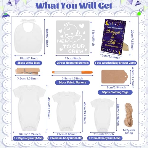 201 Pcs Baby Shower Set Baby Shower Game Sign Baby Bib Bodysuit White Baby Bib Newborn Bodysuit Baby Shower White Decorating Kit(Twinkle Twinkle Star)4