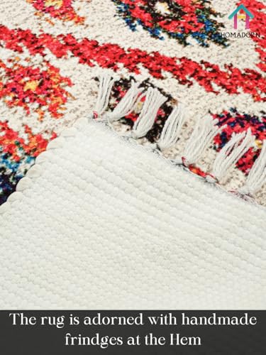 Image of HOMADORN Handmade Upcycled Sustainable Printed Rug, Dhurrie, Carpet for Living Room, Bedroom, Outdoor Decor