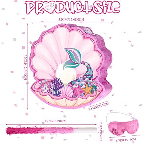 Seashell Pinata Mermaid Pinatas For Birthday Party Girl, Sea Theme Pinata With Pinata Stick, Blindfold And Confetti For Mermaid Birthday Decorations Supplies #TOP1