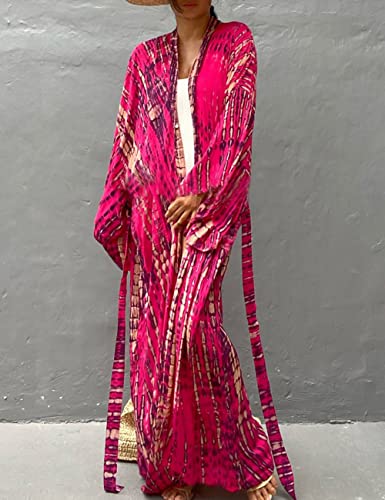 Image of Bsubseach Stylish Tie Dye Open Front Long Kimono Swimsuit Coverup for Women | Loose Fit Boho Style Bathing Suits Cardigans,Summer Causal Resort Wear