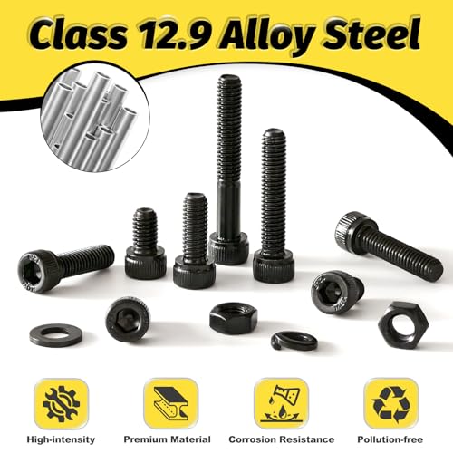 Image of Kadrick M6 Screws Kit 125PCS, Optimized Socket Head Cap Screws Assortment with Higher Screw Ratio, Class 12.9 Alloy Steel, Black Zinc Plated M6 Bolts Nuts & Washers for Mechanical, Repair & DIY Use